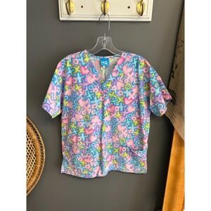 Vintage H.Q. Scrub Top Shirt S Womens Pullover V-Neck XOXO Valentine Love Letter
